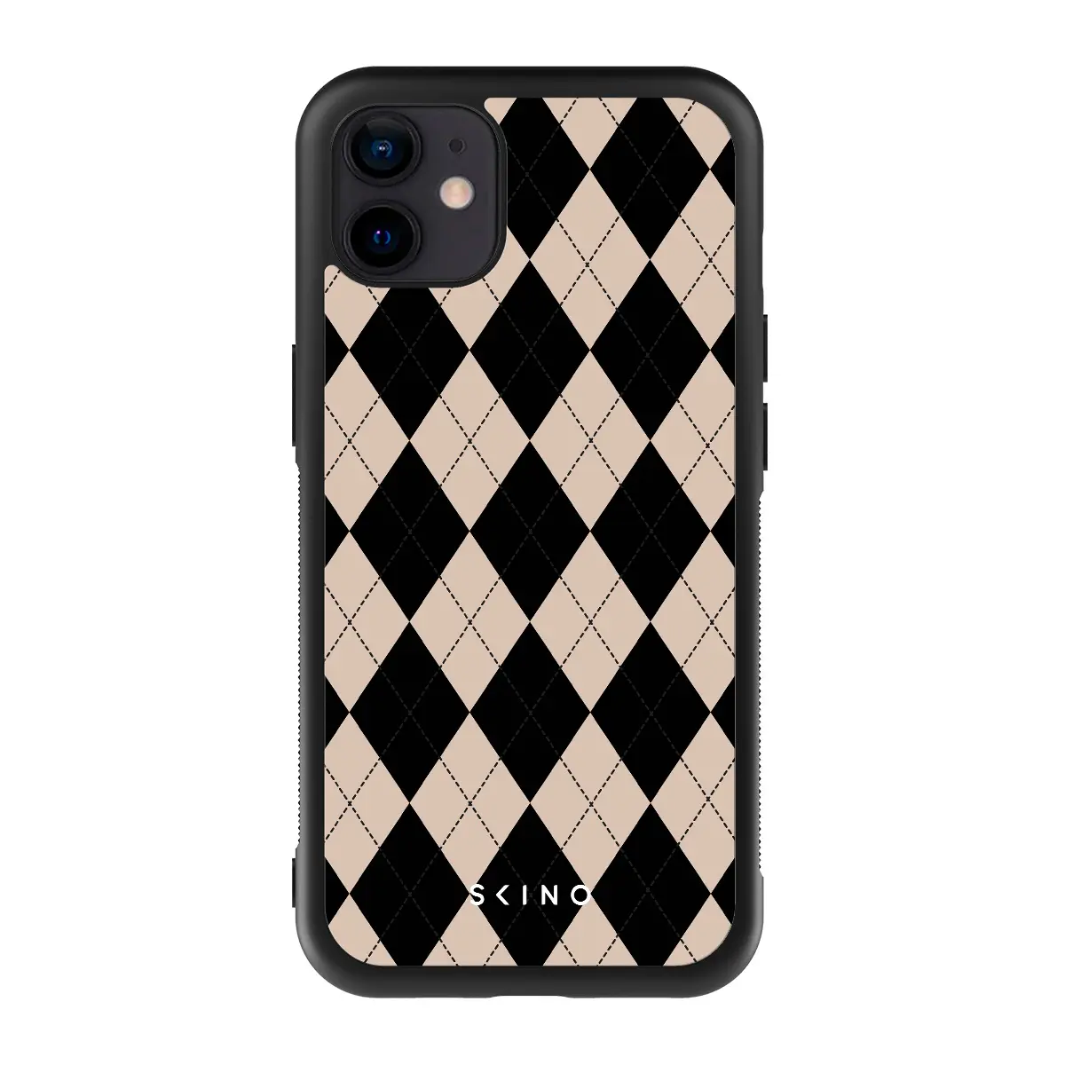 Husa iPhone 11 - Skino Doodle, negru bej Husa iPhone 11 - Skino Argyle, textura romburi, negru bej - imagine 1
