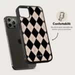 Husa iPhone 12 Pro Max - Skino Argyle, textura romburi, negru bej - imagine 4