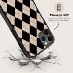 Husa iPhone 12 Pro Max - Skino Argyle, textura romburi, negru bej - imagine 5