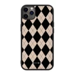 Husa iPhone 12 Pro Max - Skino Argyle, textura romburi, negru bej