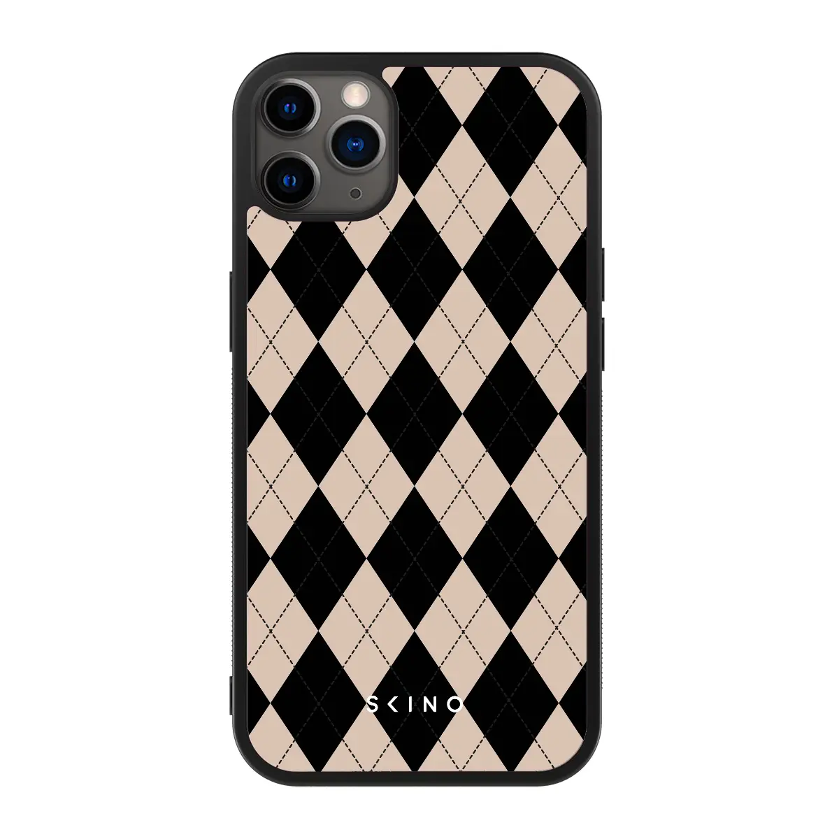 Husa iPhone 12 Pro - Skino Doodle, negru bej Husa iPhone 12 Pro Max - Skino Argyle, textura romburi, negru bej - imagine 1